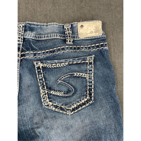 Silver Capri Jeans Women 31 Blue Suki Mid Rise Distressed Stitching Denim Y2K - Picture 11 of 12